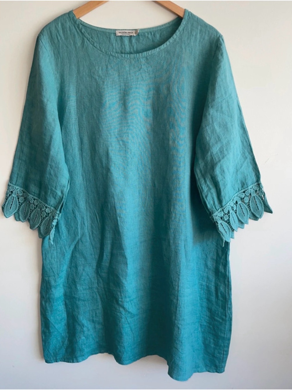Valentina Naldi Made in Italy Linen Midi Dress with Lace Trim  Sz XL
